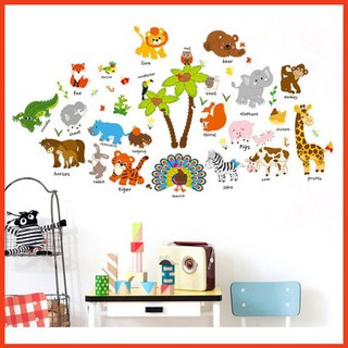 Decal dán tường vườn thú cây dừa ⚡FREE SHIP⚡ Tranh dán tường cho bé, mực in sắc nét, không thấm nước