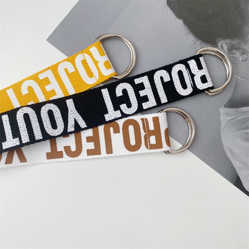 Dây Thắt Lưng Vải canvas Hai Vòng Khóa In Chữ Phong Cách Hàn Quốc Thời Trang Cho Nam Và Nữ