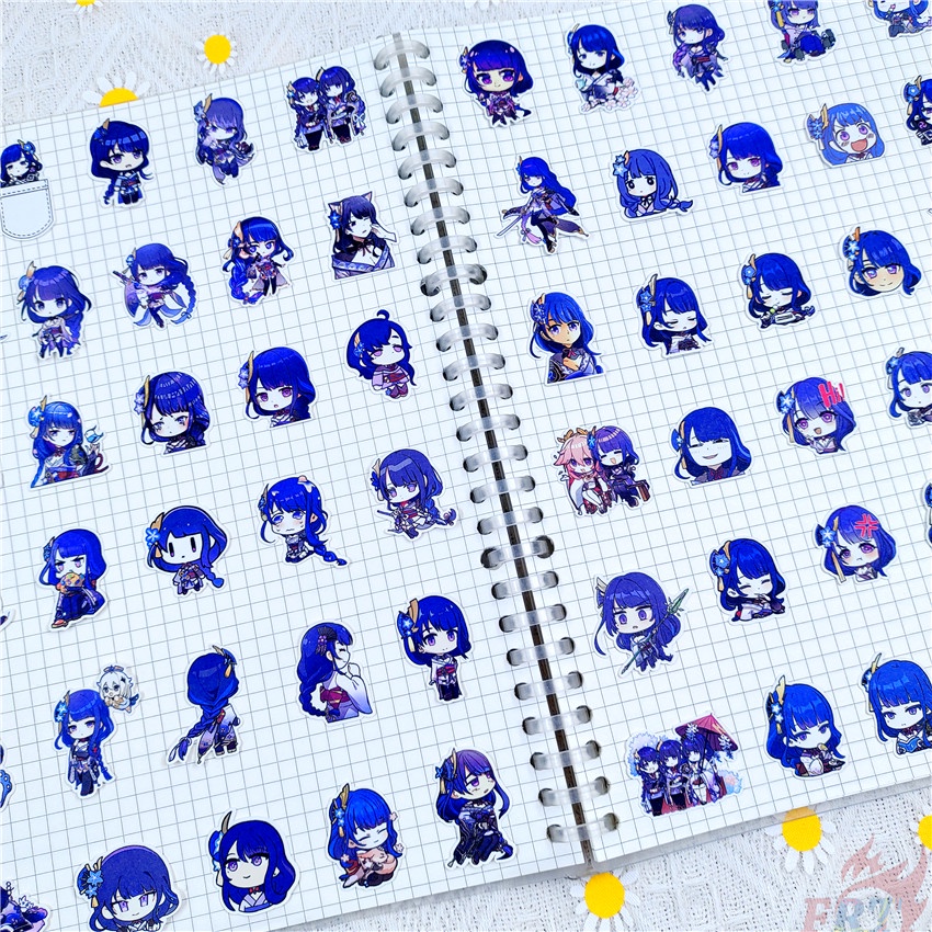 ★★★ Genshin Impact . Raiden Shogun Q-1 Mini Diary Manual Stickers ★★★ 60Pcs/Set DIY Fashion Scrapbooks Album Decor Decals Stickers（Size: 2~3cm）
