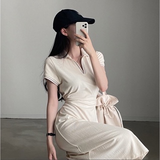 Đầm thun polo kèm dây thắt lưng hàn quốc
