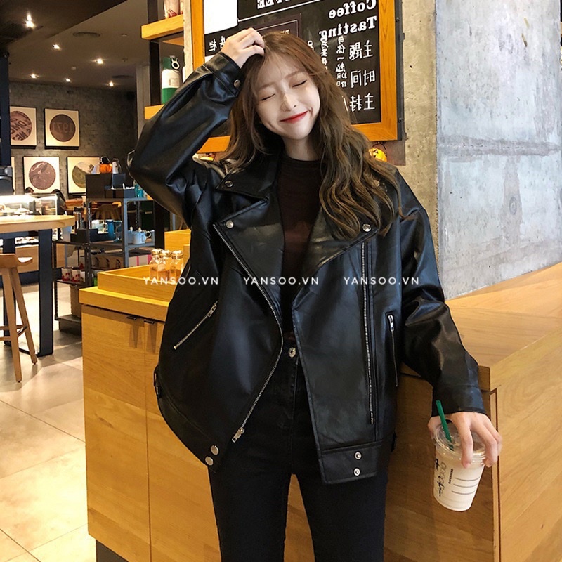 Áo da nữ , ao khoác da dáng rộng Quảng châu sẵn hàng có size S và M ( Ảnh thật 100% )Chất da cực đẹp YANSOO
