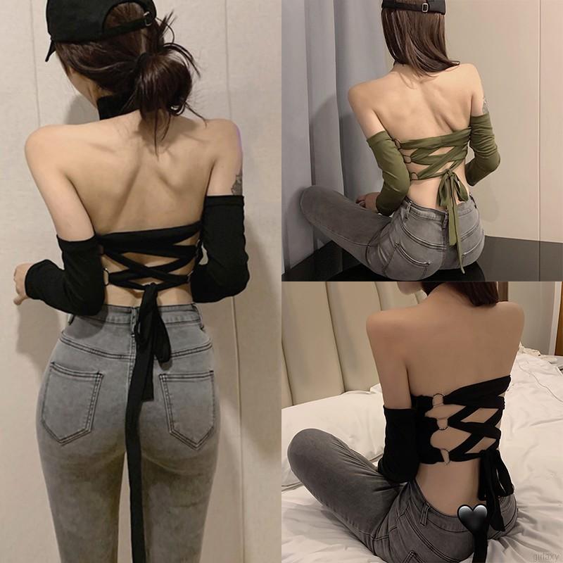 Áo Thun Tay Dài Hở Vai Quyến Rũ Trẻ Trung Phong Cách Hàn Quốc