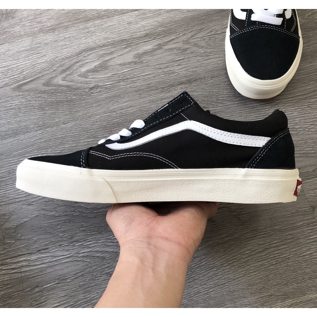 Giày Vans Nam Nữ, Vans Vault Old Skool Đen Kẻ Trắng Mũi Nỉ | BigBuy360 - bigbuy360.vn