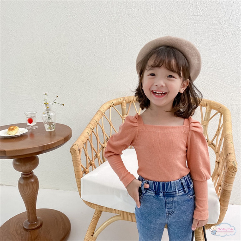 Áo Thun Tay Dài Phồng Thoáng Khí Thời Trang Hàn Quốc Cho Bé Gái