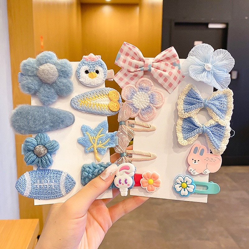 Bộ kẹp tóc phối lông nhung kiểu Hàn Quốc dễ thương thích hợp cho bé kẹp tóc cho bé