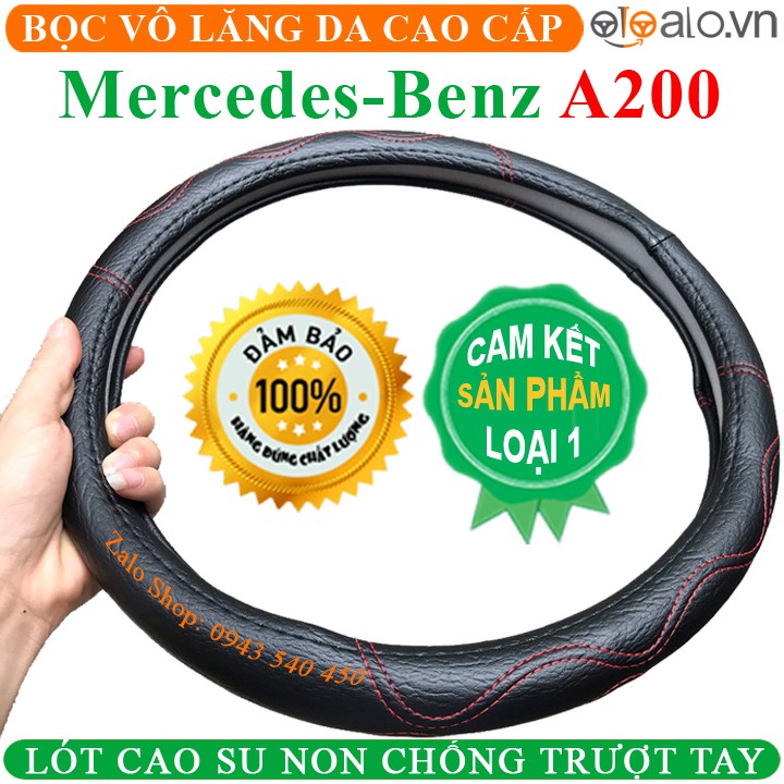 Bọc Vô Lăng Da Xe Mercedes Benz A200 Lót Cao Su Non Cao Cấp Chống Trượt Tay - Màu đen chỉ đỏ - OTOALO