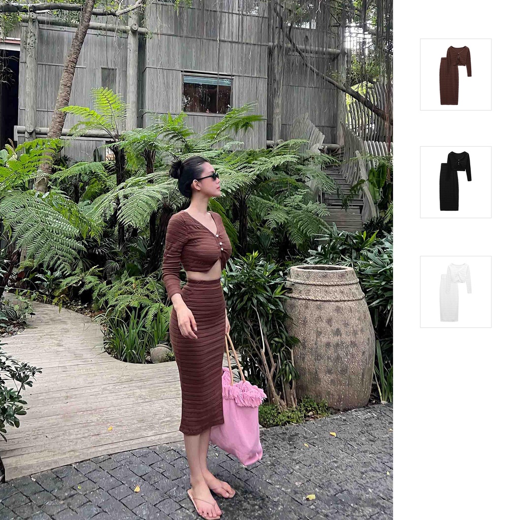 Set Nữ Áo Cardigan - Chân Váy, Chất Vải Thun Tầng Thoải Mái, WSD000238, SOMEHOW
