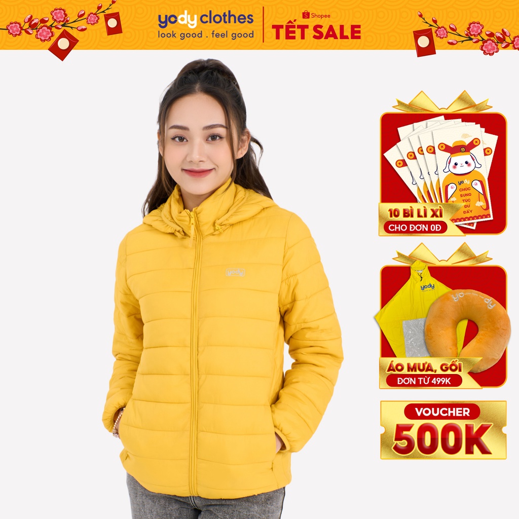 Áo phao nữ YODY có mũ siêu nhẹ siêu gọn giữ ấm tốt PHN4000