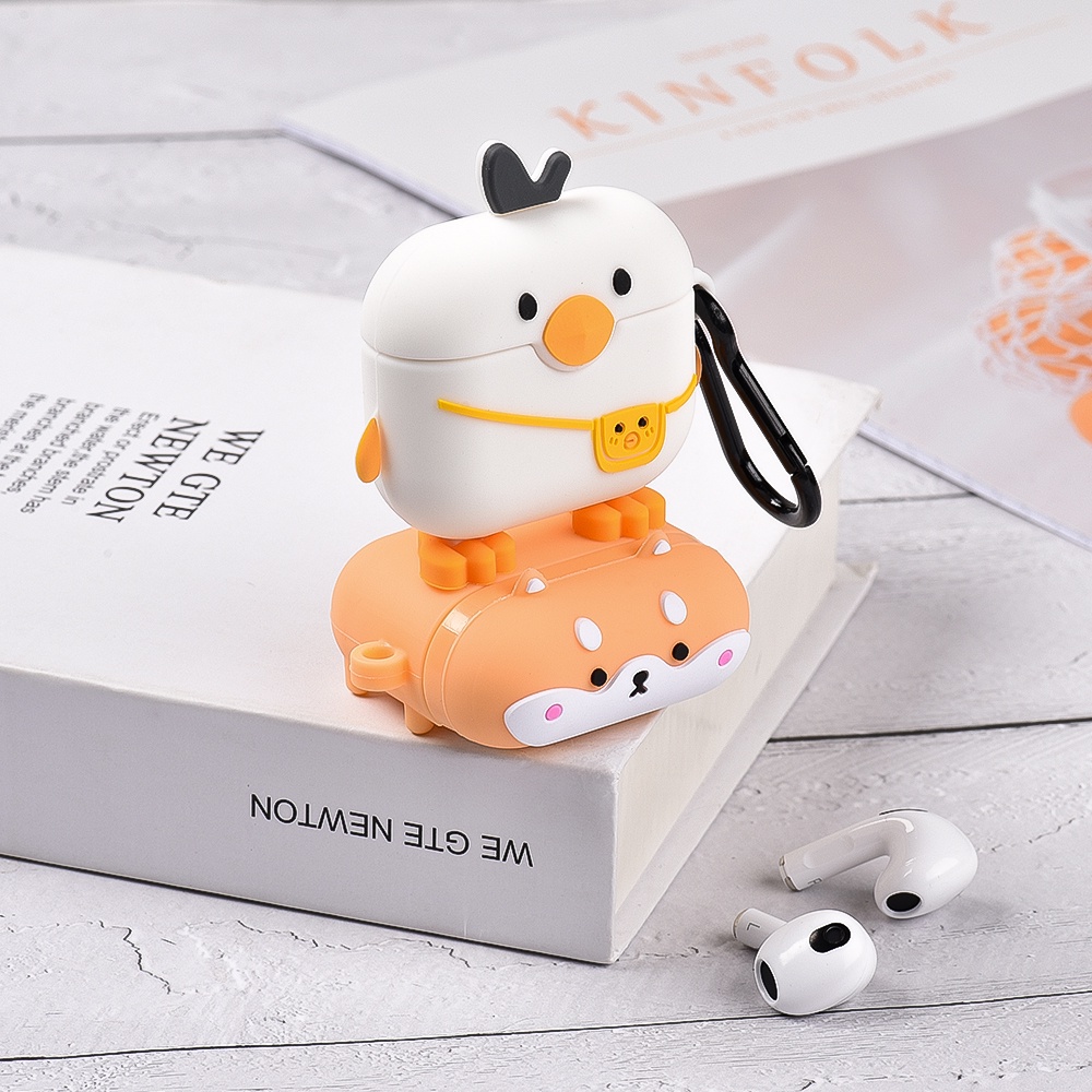 Vỏ bảo vệ hộp sạc tai nghe thích hợp cho Airpods 3 2 1 Pro Pro 3 bằng silicon hình chú chó corgi hoạt hình 3D dễ thương