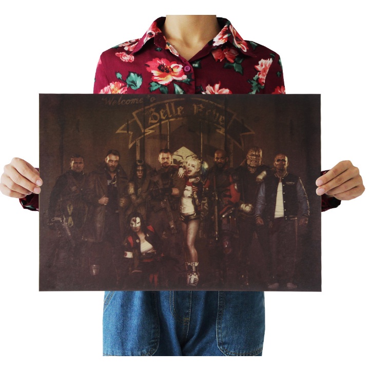 Poster dán tường chất liệu giấy kraft hình nhân vật trong phim Joker và phim Deadpool trang trí quán cà phê