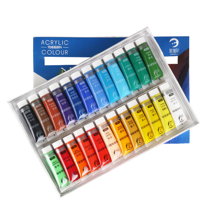 Waterproof Art Supplies 12/24 Colors Acrylic Paint Set Color Paint For Fabric Clothing Nail Glass Drawing Painting For Kids Nylon Paint Brush