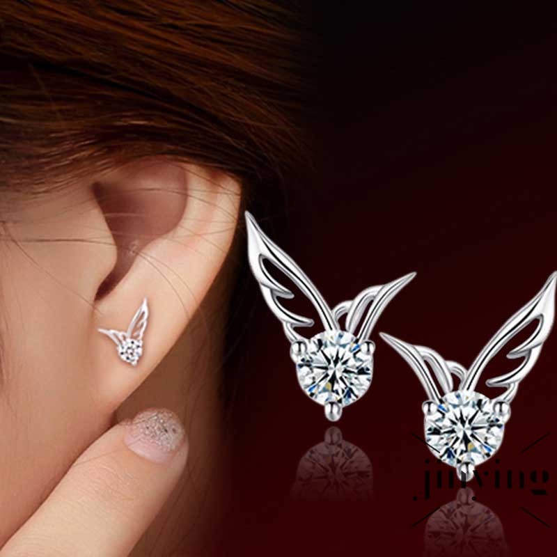 GETNOIVAS Khuyên tai mạ vàng trắng hình đôi cánh đính đá xinh xắn