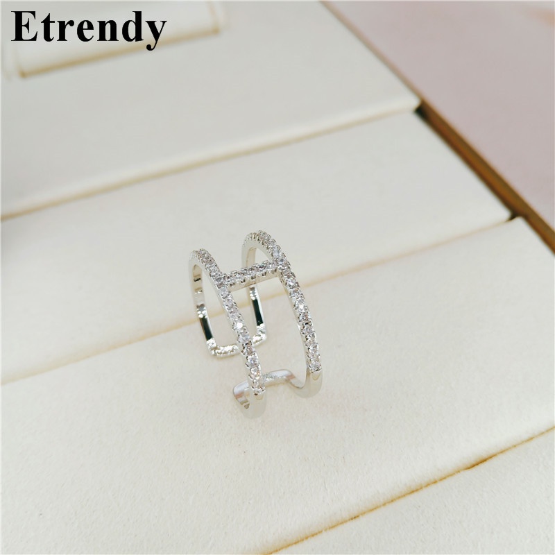 Nhẫn Hở Hai Lớp Đính Đá Zircon Sang Trọng Cho Nữ