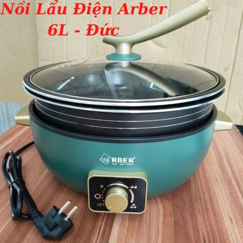 Nồi lẩu điện đa năng Arber 6L công suất 1500W thế hệ mới với 2 tông màu thân thiện (Xanh - Đỏ) - Siêu Thị Bếp 66