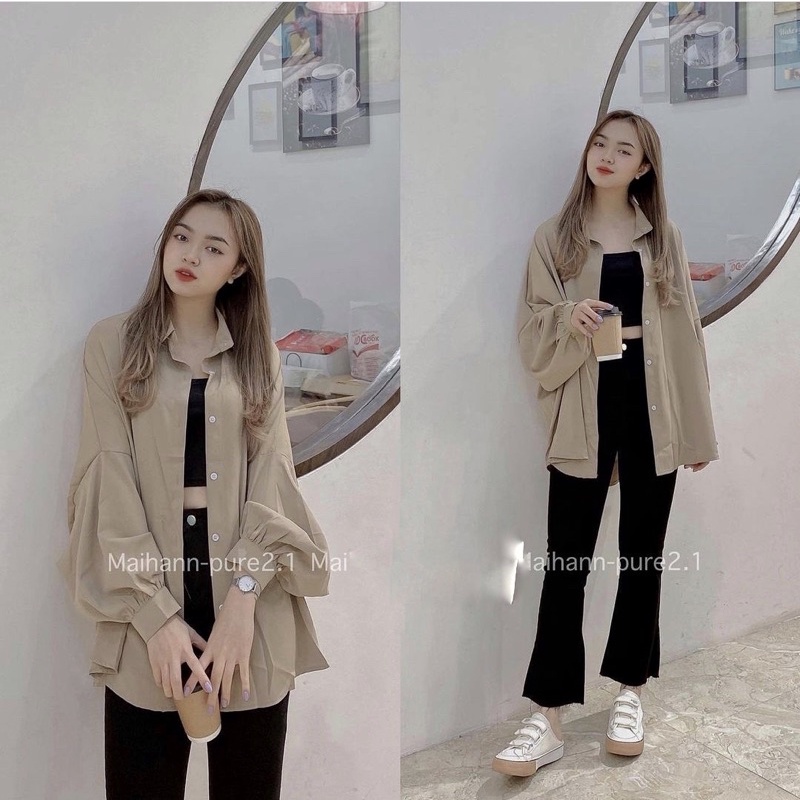 Sơ mi đũi Nhật tay phồng form rộng siêu xinh