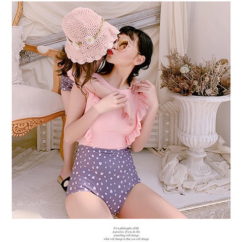 Đồ Bơi Một Mảnh Phối Bèo Phong Cách Mới Cho Mẹ Và Bé Gái