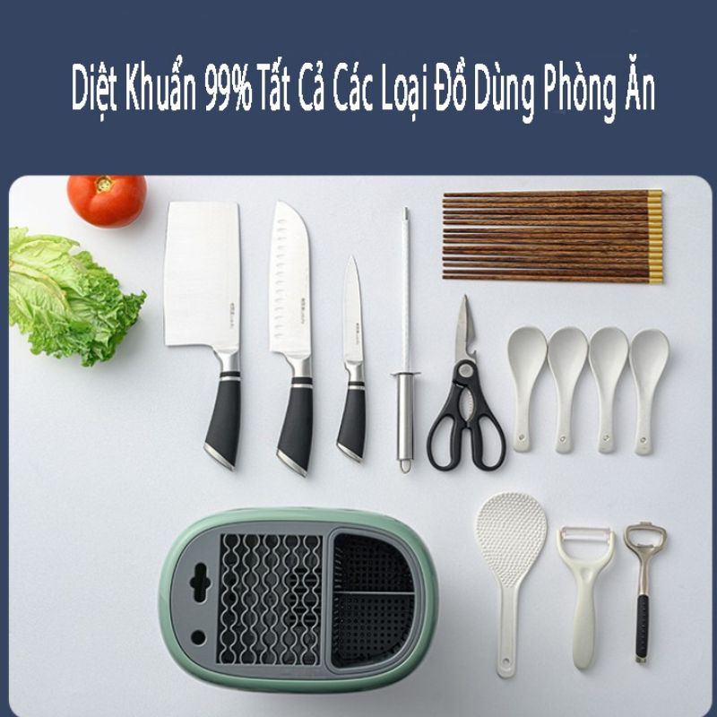Hộp sấy đồ dùng nhà bếp dao, kéo, đũa, muỗng thông minh, khử khuẩn bằng tia UV