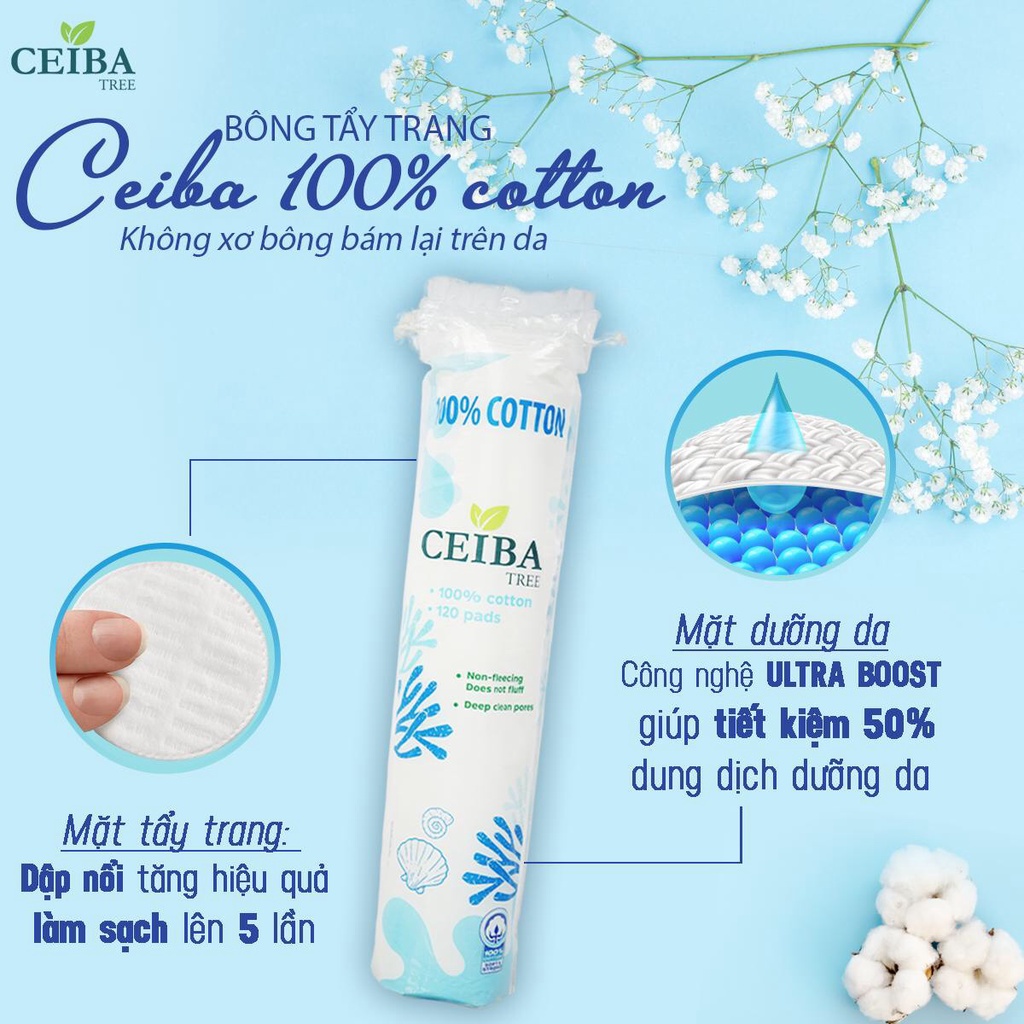 Bông tẩy trang Organic Pháp 100% chất liệu Cotton Ceiba Tree (80/120/140 Miếng)