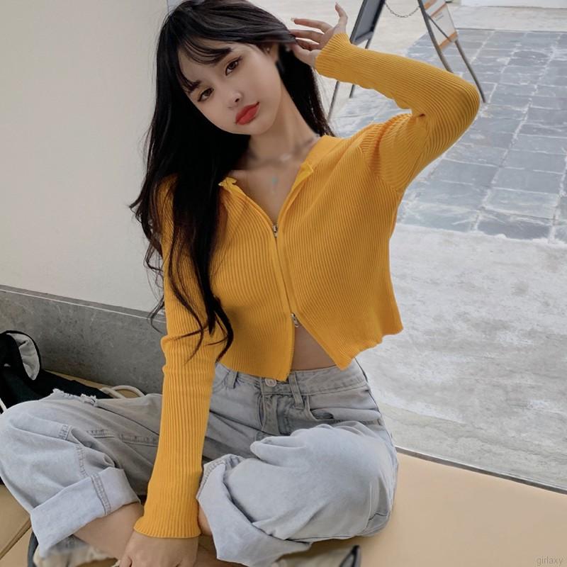 Áo cardigan dệt kim có nón trùm màu trơn phối khóa kéo phong cách Hàn Quốc cho nữ | BigBuy360 - bigbuy360.vn