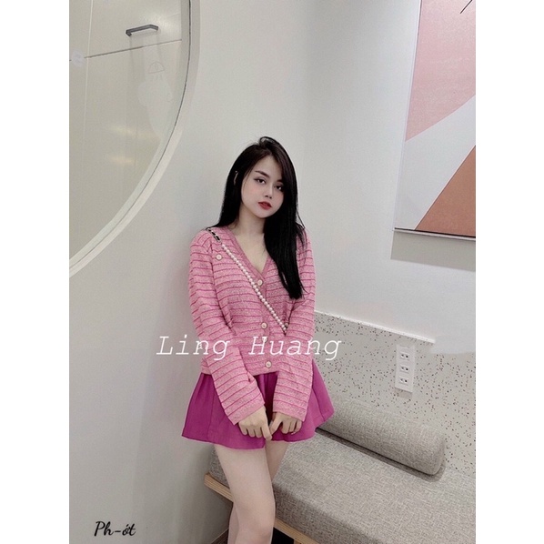 Sét áo len cadigan hồng hàng quảng châu cao cấp