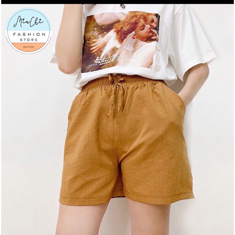 Quần Đùi Nữ Minchi Chất Đũi Cạp Cao Lưng Chun Freesize Không Nhăn Siêu Mát