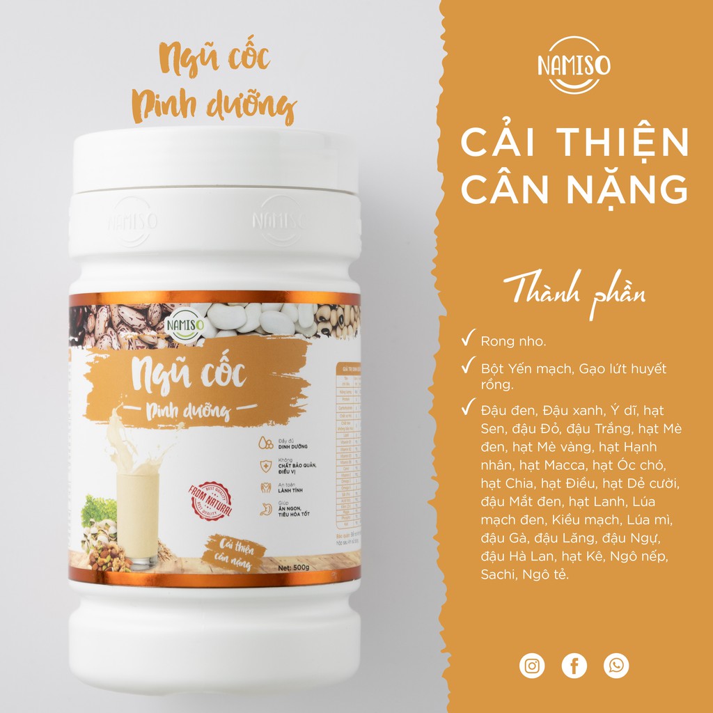 Bột ngũ cốc dinh dưỡng Namiso, bột ngũ cốc dinh dưỡng bổ sung dầy đủ dưỡng chất thiết yếu