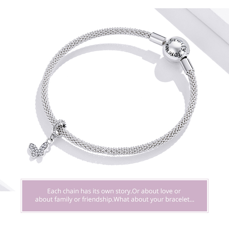 Hạt vòng tay Bamoer SCX121 làm bằng 100% bạc 925 mạ Platinum mặt hình bướm đính đá Zircon DIY