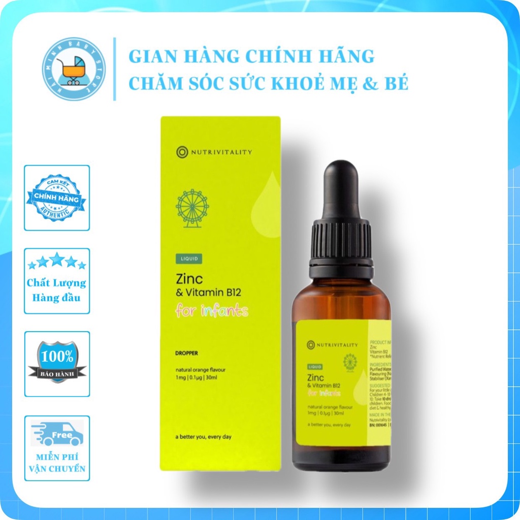 Zinc & Vitamin B12 Nutrivitality 30ml bổ sung kẽm cho bé dạng nhỏ giọt UK
