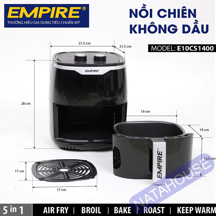 Nồi Chiên Không Dầu 5 Lít Empire E5CS1400 1400W, Bảo Hành 12 Tháng - NATAHOUSE