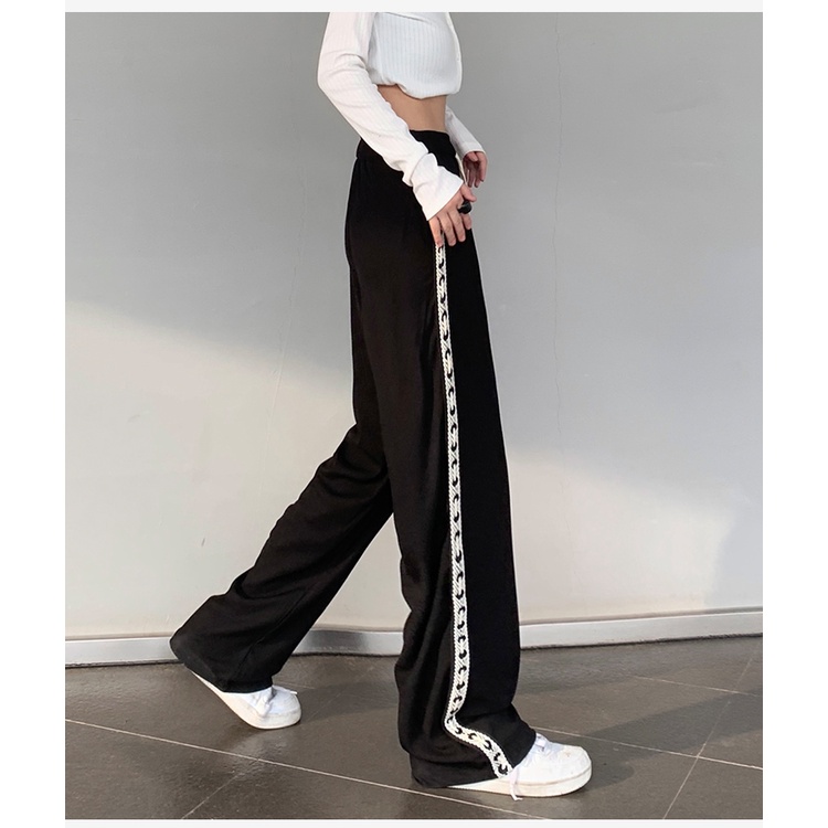 Quần Dài Thể Thao Ống Rộng Dáng Suông Phối Dây Rút Thời Trang Mùa Thu Cho Nữ