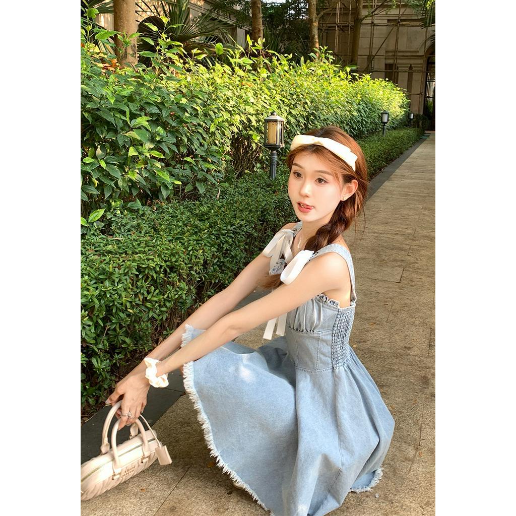 Đầm denim Hai Dây Ôm Eo Thời Trang Mùa Hè Dành Cho Nữ