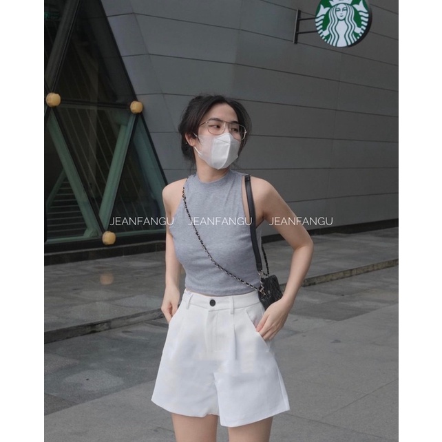 Áo croptop ba lỗ cổ đứng trơn cá tính by sukii.house