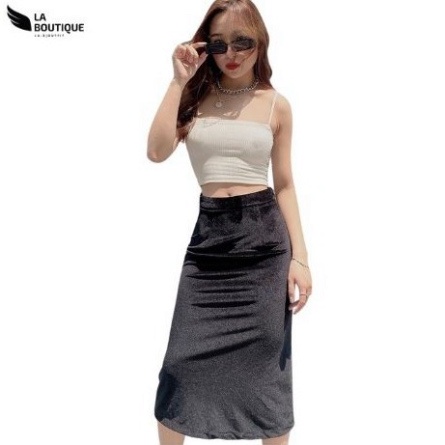 Chân Váy Nhung Màu Đen Xẻ Phía Sau, Có Size LA BOUTIQUE SM20