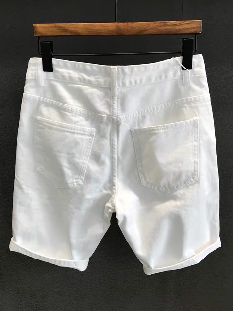 Quần short jean nam cao cấp trắng rách bụi bặm MS017