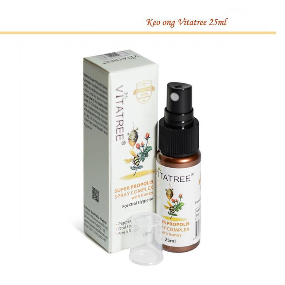 Chai xịt giảm đau họng keo ong Vitatree, lọ 25ml