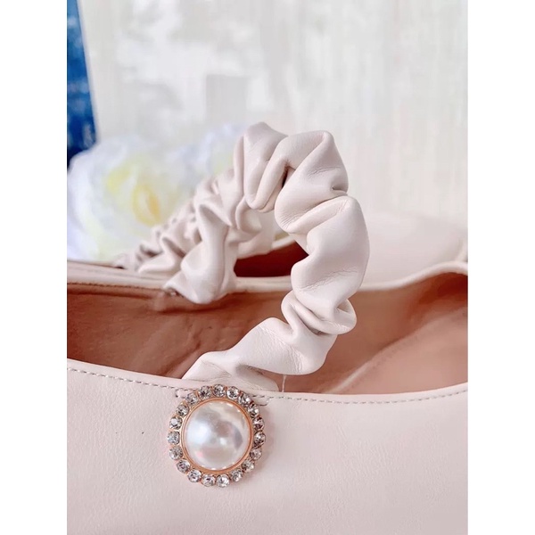 (KÈM HÌNH THẬT) Giày cao gót cao cấp da mềm mũi tròn quai ngang nhún bèo BIG SIZE 39-40-41-42-43