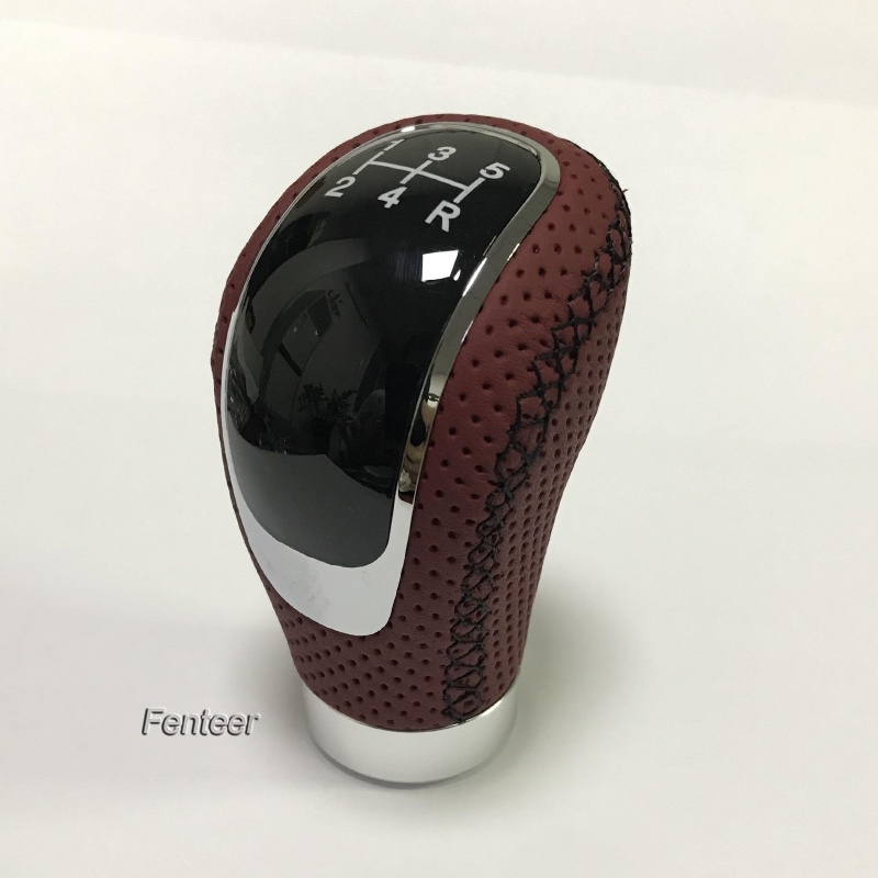 [FENTEER] BLACK 5 SPEED MANUAL SHORT SHIFTER GEAR KNOB RED STITCH LEATHER SHIFT BOOT