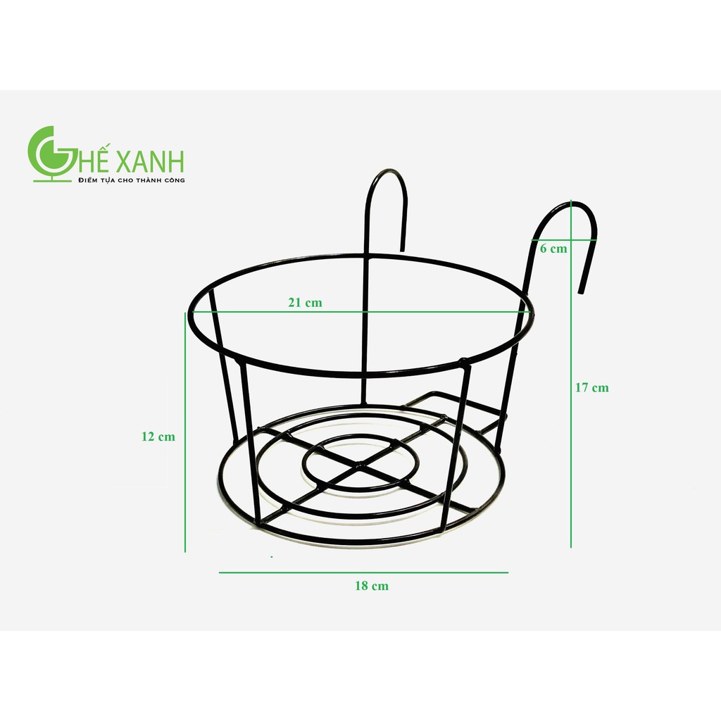 Giỏ sắt dùng treo chậu cây ban công, hàng rào tiện dụng - loại tròn - sắt sơn tĩnh điện