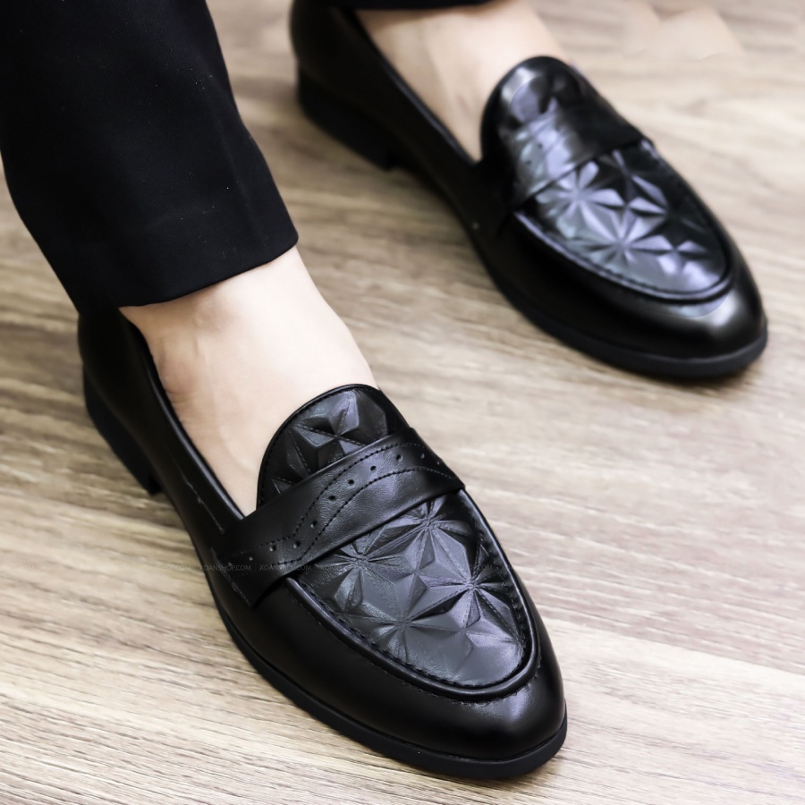 Giày Lười Nam Công Sở, Giày Nam Công Sở Trẻ Trung Da Lì Dập Vân 3D Mã G012