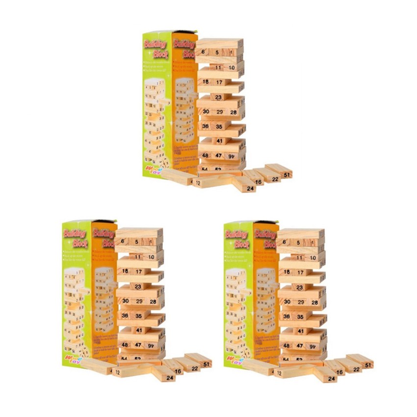 Combo 3 Bộ Đồ Chơi Rút Gỗ 54 Thanh - Xếp Hình Domino Xả Stress USA0001