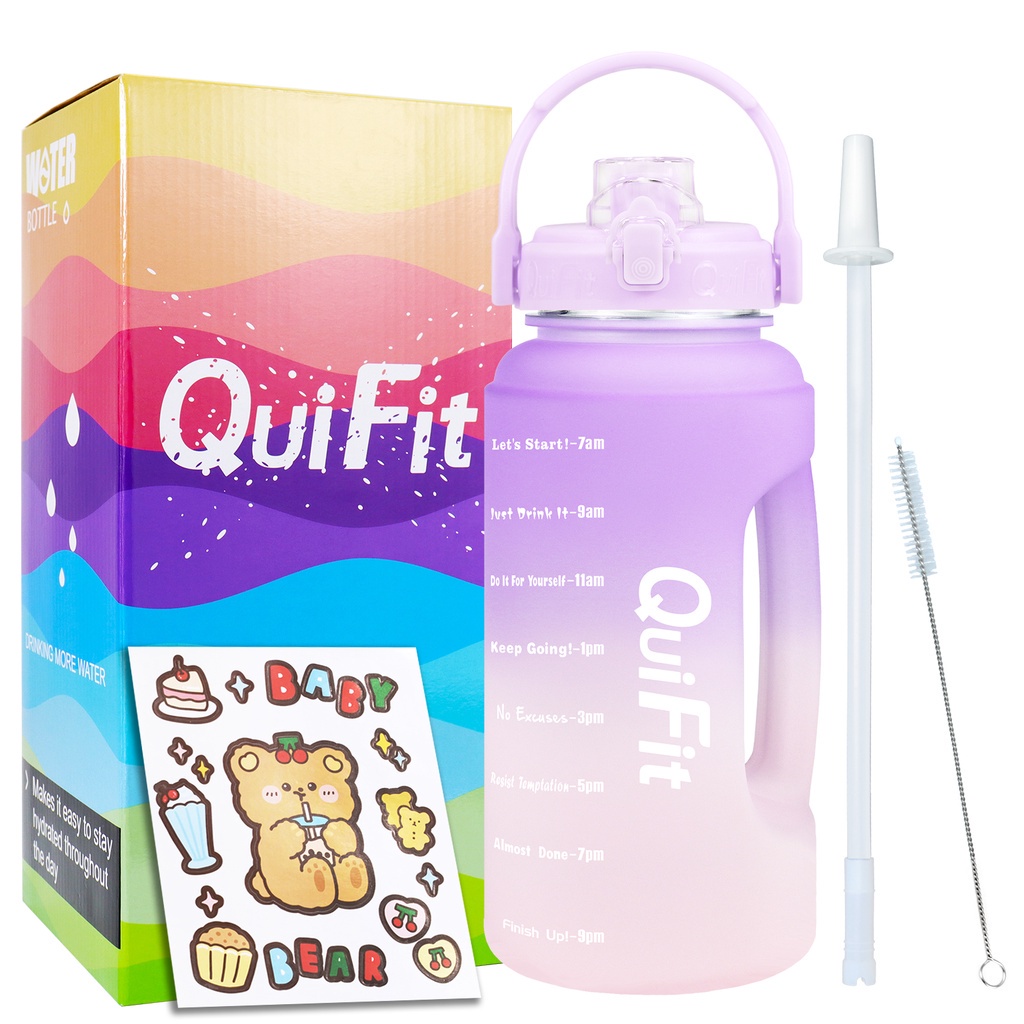 Bình nước QUIFIT 2.2L có ống hút không chứa bpa miệng rộng dễ vệ sinh nhiều màu kèm h
