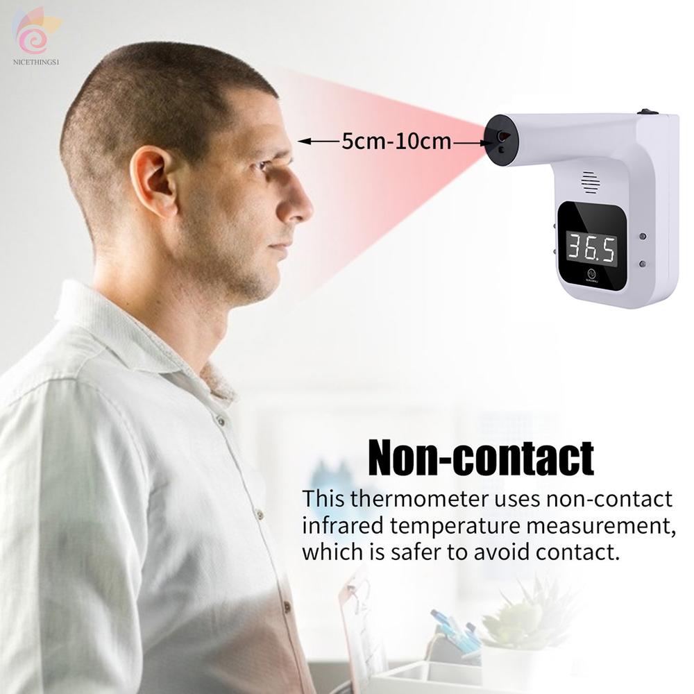 ET Wall Mounted Non-contact Infrared Forehead Thermometer 8 Languages Voice Broadcast Auto Measuring Thermometers High Temperature Alarm Wall Hanging or Tripod Support ℃/ ℉ for Offices Schools Restuarants Shops Factories