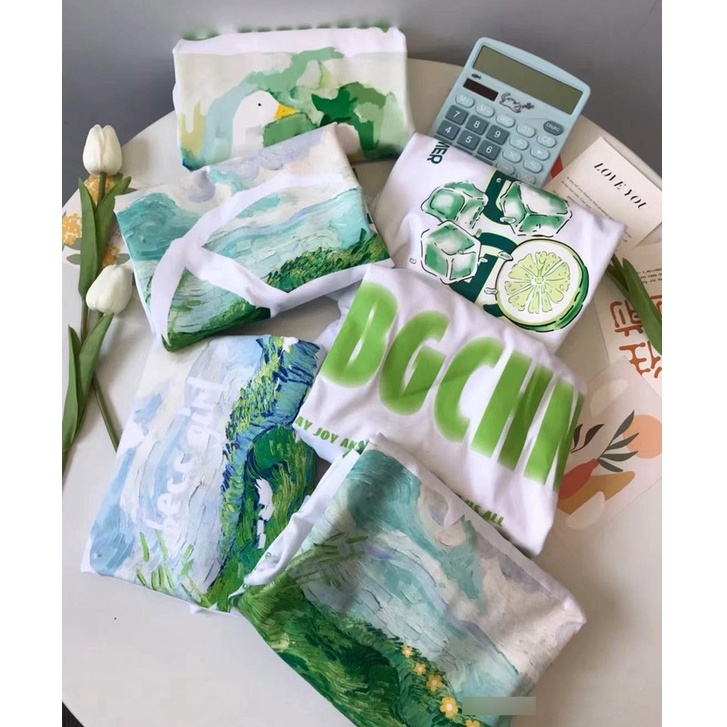 QKOOLE Áo thun nữ  tay ngắn in họa tiết phong cách Hàn Quốc cổ điển với 6 màu tuỳ chọn