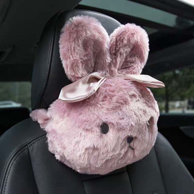 Set Gối Tựa Lưng Xe Hơi, Tựa Đầu Bọc Dây Thỏ Hồng ❤️️FREESHIP ❤️ Gối Tựa Lưng Xe Hơi Chính Hãng Cao Cấp