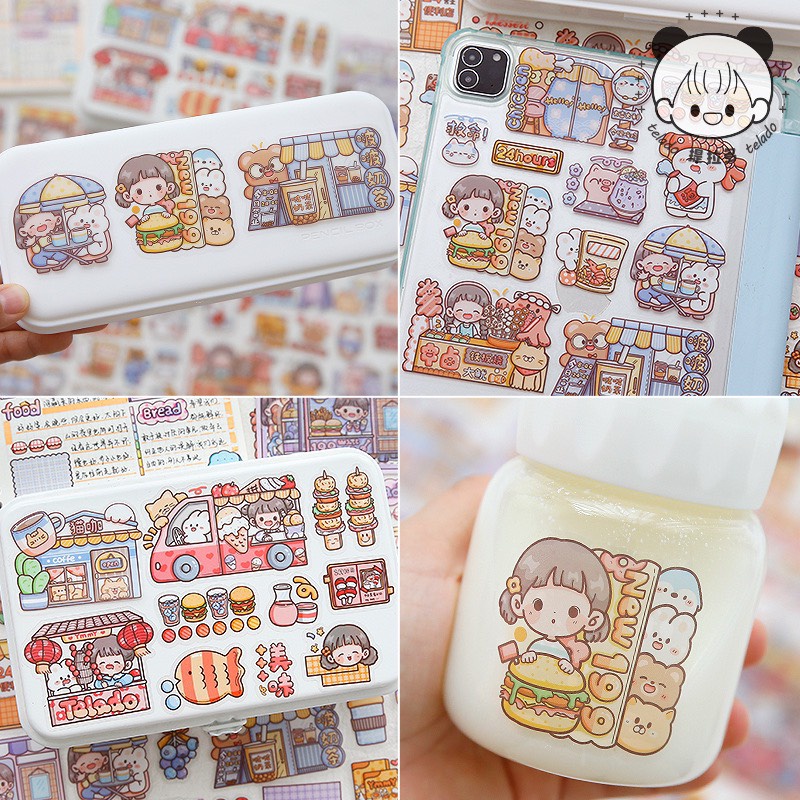 Set 40 miếng sticker hình dán dodojam dễ thương trang trí sổ, cốc, điện thoại chủ đề cửa hàng ăn uống