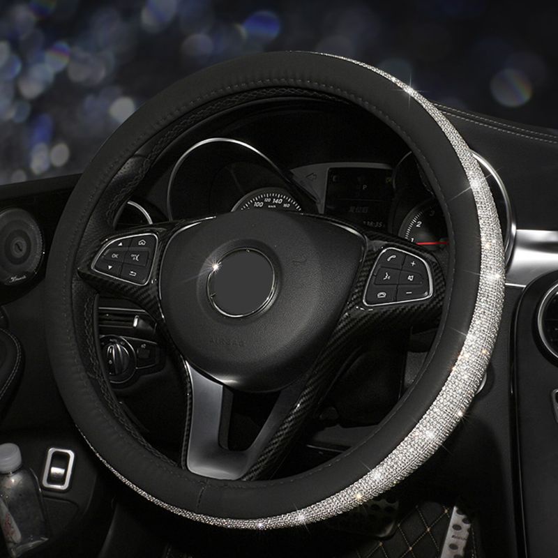 Vỏ Bọc Vô Lăng Xe Hơi Bằng Da Đính Đá Sang Trọng