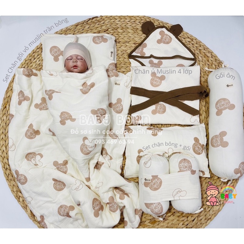 Emom - Chăn ủ Muslin sợi tre đa năng 4 lớp có mũ mềm mại