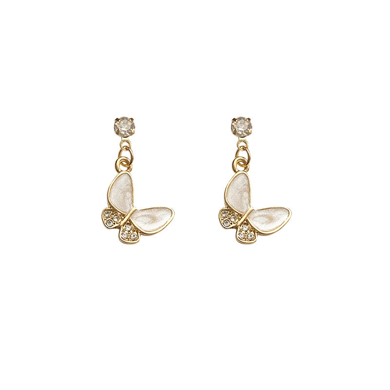 Khuyên tai kim bạc S925 hình bướm đính đá thanh lịch