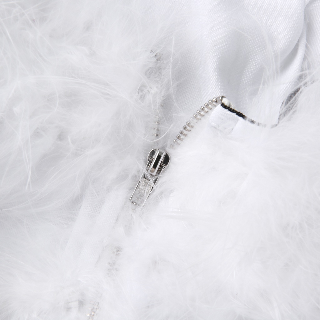 Áo Ống Ôm Dáng Không Tay Phối Lông Vũ Hở Lưng Màu Trơn Thời Trang Cho Nữ