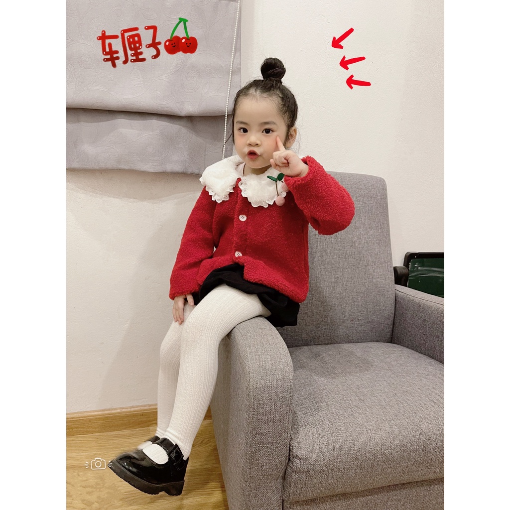 A160- ÁO DẠ ĐỎ CHERRY CỔ TRẮNG